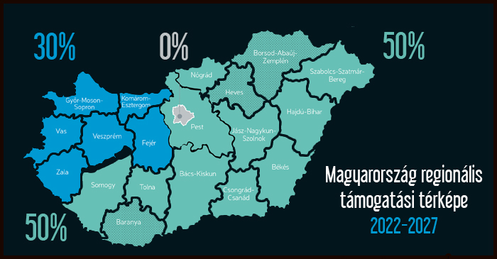 Magyarország regionális támogatási térképe 2022-2027